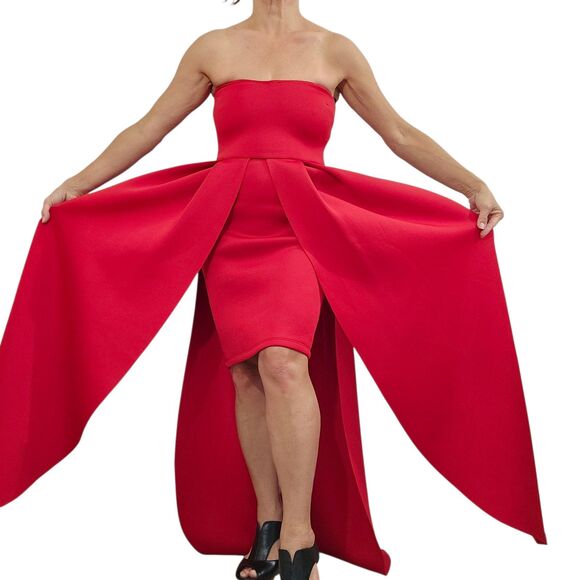 AKIRA Formal Red Statement Bodycon Rose Petal FORMAL Dress SMALL MEDIUM Prom - Picture 4 of 14